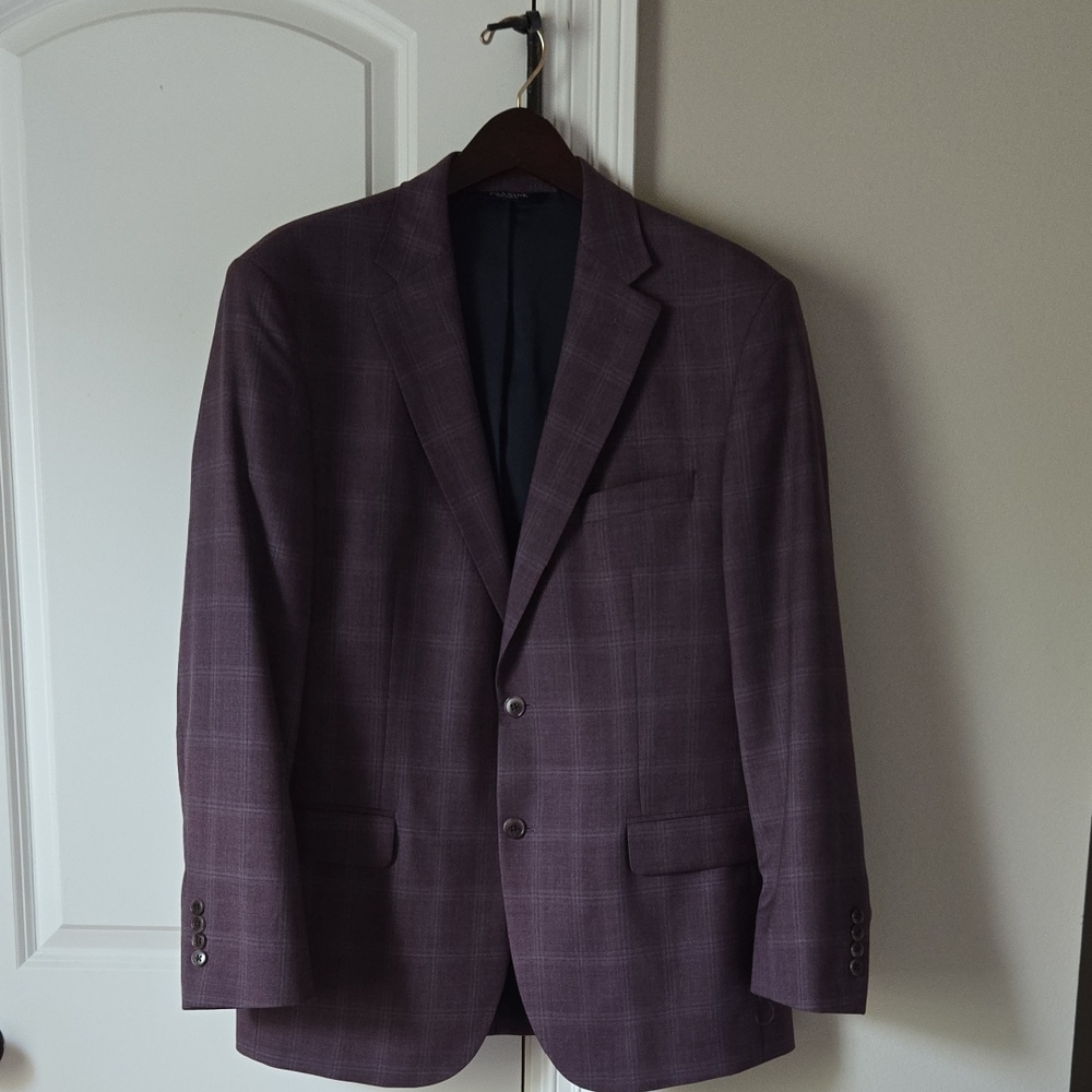 Jos. A. Bank Purple Tailored Fit Blazet with Windowpane Pattern Size 43R